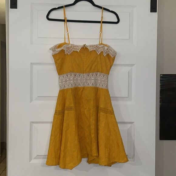 Tularosa Mustard Brocade Sundress with Cream Lace Trim - Picture 6 of 7